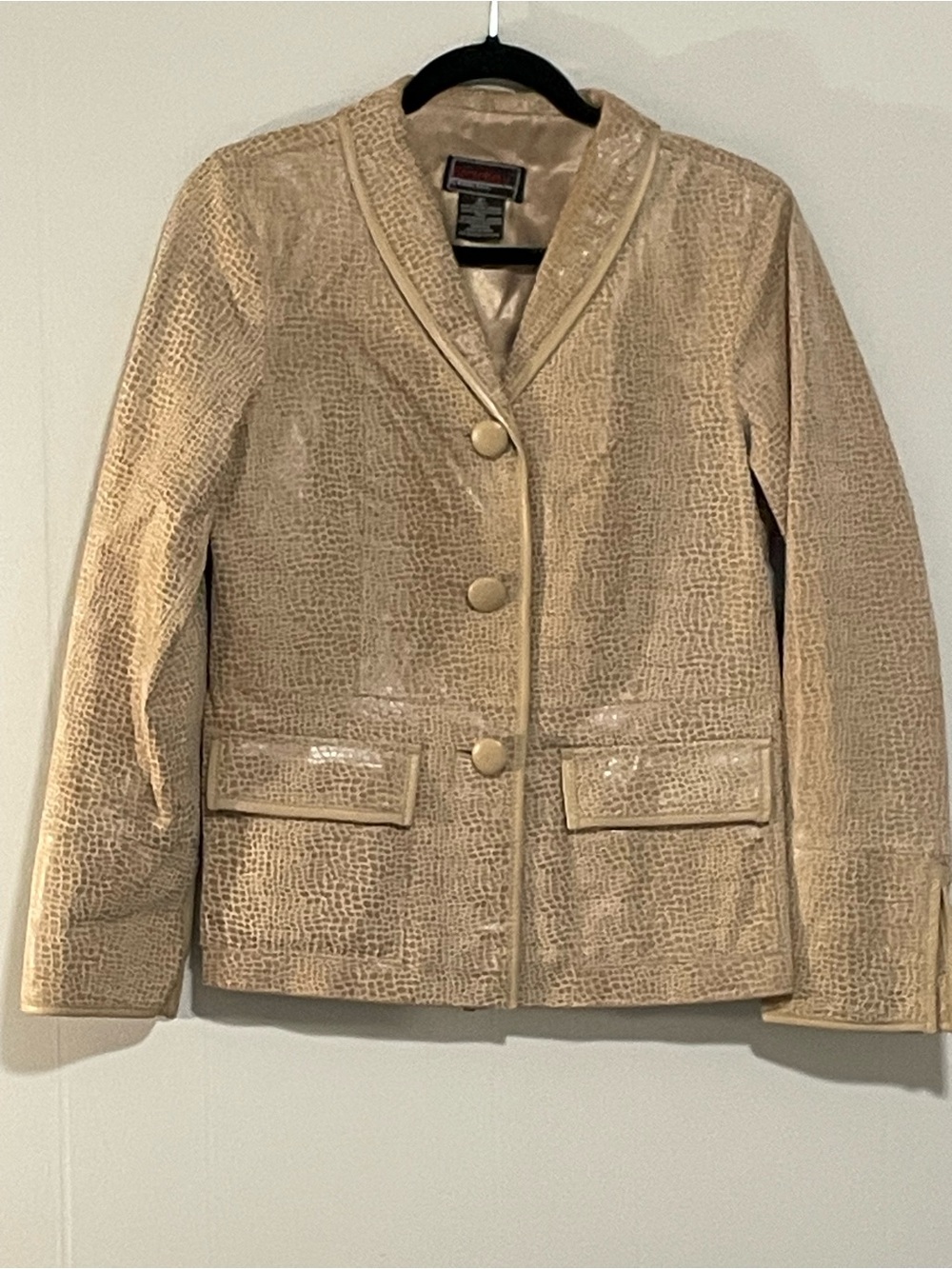 Women's Leather  Beige Textured Cropped Jacket. Item # 11503